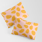 70s retro yellow smile face illustration Pillow Sham