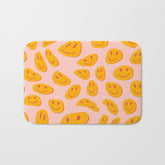 70s retro yellow smile face illustration Bath Mat