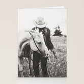 A Cowgirl & Her Horse - Black & White Photo Stationery Card