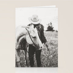A Cowgirl & Her Horse - Black & White Photo Stationery Card