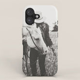 A Cowgirl & Her Horse - Black & White Photo iPhone Case