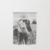 A Cowgirl & Her Horse - Black & White Photo Wall Hanging