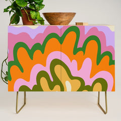 70s Hippie Retro Abstract Colorful Explosion Credenza