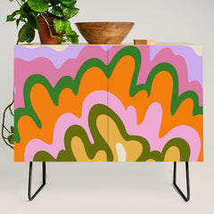 70s Hippie Retro Abstract Colorful Explosion Credenza