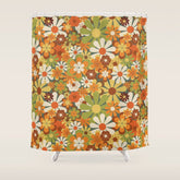 70's Retro Flowers Print Shower Curtain