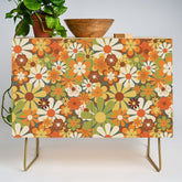 70's Retro Flowers Print Credenza