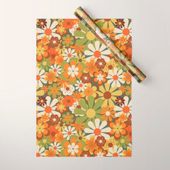 70's Retro Flowers Print Wrapping Paper