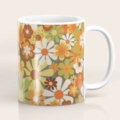 70's Retro Flowers Print Coffee Mug