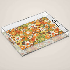 70's Retro Flowers Print Acrylic Tray