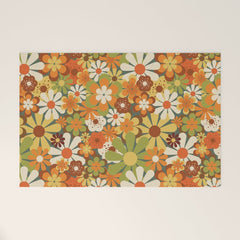 70's Retro Flowers Print Welcome Mat