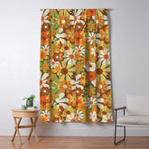 70's Retro Flowers Print Window Curtain