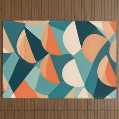 1/4 Cut, Abstract Fresh Fruits Citrus, Orange Lemon Illustration Scandinavian, Pastel Geometric Shapes eclectic Contemporary Modern Boho Outdoor Rug