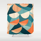 1/4 Cut, Abstract Fresh Fruits Citrus, Orange Lemon Illustration Scandinavian, Pastel Geometric Shapes eclectic Contemporary Modern Boho Shower Curtain