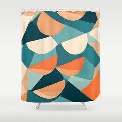 1/4 Cut, Abstract Fresh Fruits Citrus, Orange Lemon Illustration Scandinavian, Pastel Geometric Shapes eclectic Contemporary Modern Boho Shower Curtain