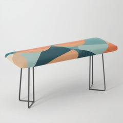 1/4 Cut, Abstract Fresh Fruits Citrus, Orange Lemon Illustration Scandinavian, Pastel Geometric Shapes eclectic Contemporary Modern Boho Bench