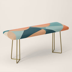 1/4 Cut, Abstract Fresh Fruits Citrus, Orange Lemon Illustration Scandinavian, Pastel Geometric Shapes eclectic Contemporary Modern Boho Bench