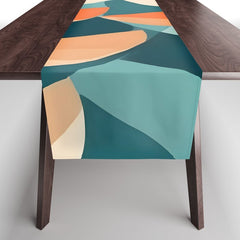 1/4 Cut, Abstract Fresh Fruits Citrus, Orange Lemon Illustration Scandinavian, Pastel Geometric Shapes eclectic Contemporary Modern Boho Table Runner