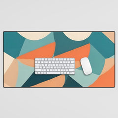 1/4 Cut, Abstract Fresh Fruits Citrus, Orange Lemon Illustration Scandinavian, Pastel Geometric Shapes eclectic Contemporary Modern Boho Desk Mat