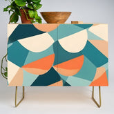1/4 Cut, Abstract Fresh Fruits Citrus, Orange Lemon Illustration Scandinavian, Pastel Geometric Shapes eclectic Contemporary Modern Boho Credenza