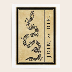 1776 "Join, or Die" Revolutionary War flag with 13 colonies, snake & no colors by Benjamin Franklin Poster