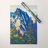 A Departure I - Mountain & Forest Nature Ukiyo Landscape in Blue, Green & Grey Wrapping Paper