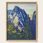 A Departure I - Mountain & Forest Nature Ukiyo Landscape in Blue, Green & Grey Serving Tray