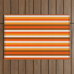 70s Fine Stripes in Retro Orange and Brown Outdoor Rug