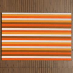 70s Fine Stripes in Retro Orange and Brown Outdoor Rug