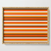 70s Fine Stripes in Retro Orange and Brown Serving Tray