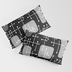 1950s Eames Era Art Crosshairs Black White Pillow Sham