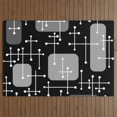1950s Eames Era Art Crosshairs Black White Outdoor Rug