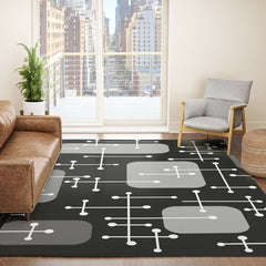 1950s Eames Era Art Crosshairs Black White Rug