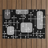 1950s Eames Era Art Crosshairs Black White Outdoor Rug