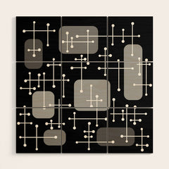 1950s Eames Era Art Crosshairs Black White Wood Wall Art