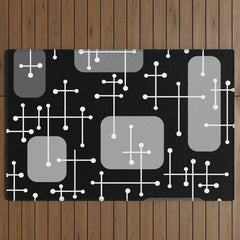 1950s Eames Era Art Crosshairs Black White Outdoor Rug