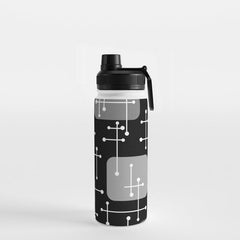1950s Eames Era Art Crosshairs Black White Water Bottle