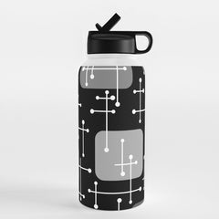 1950s Eames Era Art Crosshairs Black White Water Bottle