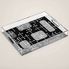 1950s Eames Era Art Crosshairs Black White Acrylic Tray