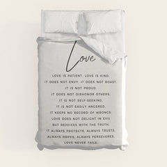 1 Corinthians 13 Love Is Patient Love Is Kind Love Never Fails Bible Verse Print Scripture Christian Duvet Cover
