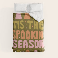 Tis the Spookin Season in Green Duvet Cover