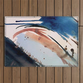 708 - a minimal mixed media abstract piece in blues, pinks, and white Outdoor Rug