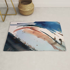 708 - a minimal mixed media abstract piece in blues, pinks, and white Rug