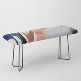 708 - a minimal mixed media abstract piece in blues, pinks, and white Bench