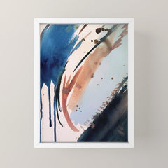 708 - a minimal mixed media abstract piece in blues, pinks, and white Mini Art Print