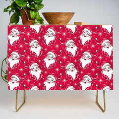 Tis The Season Retro Santa Red White Pattern Credenza