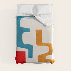Falling Down' Paper Collage Fun Colorful Shapes Mid Century Minimal Abstract Art by Ejaaz Haniff Duvet Cover
