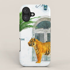94 Tropical, Greece Architecture Buildings Tiger Wild Cat Watercolor Palm Travel Bohemian Painting iPhone Case