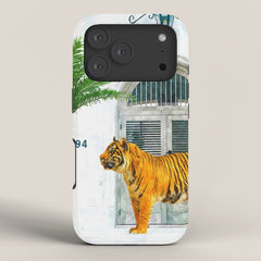 94 Tropical, Greece Architecture Buildings Tiger Wild Cat Watercolor Palm Travel Bohemian Painting iPhone Case