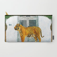 94 Tropical, Greece Architecture Buildings Tiger Wild Cat Watercolor Palm Travel Bohemian Painting Carry All Pouch