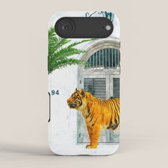 94 Tropical, Greece Architecture Buildings Tiger Wild Cat Watercolor Palm Travel Bohemian Painting iPhone Case